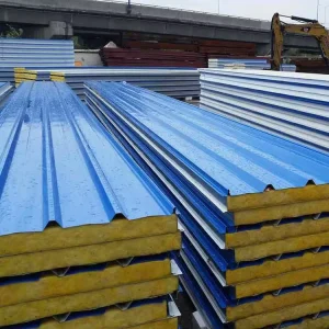 Rock Wool Sandwich Panel PU Rock Wool Core 950mm 1150mm Width for Warehouse Cold Room