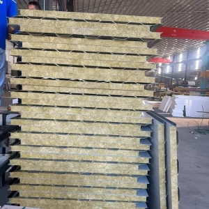 Rock Wool Sandwich Panels Eco-Friendly Fireproof Water Resistant Insulated Metal Siding Board for Cold Room Hotel Warehouse