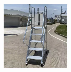 Rolling Ladder Warehouse Stainless Steel Step Ladder Folding Ladder With Handrails