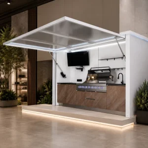 Rustproof Stainless Steel Backyard Grill Station Roof Canopy Modular Outdoor Kitchen Cabinet Lacquer Finish Eco Friendly