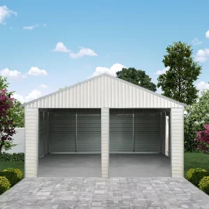 SG3040 Steel Frame Carport for 2 Cars with Storage, Prefab Garage Tool Shed, Outdoor Weatherproof