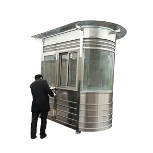 SUS304 Stainless Steel Bank Security Booth with Built in Desk Prefabricated Guard House Modern Sentry Post for Financial Office
