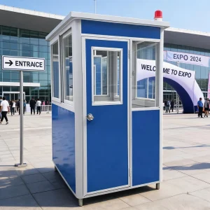 Security Booth Guard Kiosk Prefabricated Steel Sandwich Panel Outdoor Guard House with Lockable Door Anti Slip