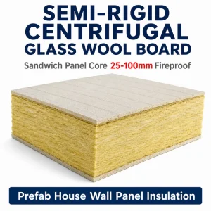 Semi Rigid Centrifugal Glass Wool Sheet Sandwich Panel Core 25 100mm Class Fireproof Eco Friendly for Prefab Bedroom Warehouse