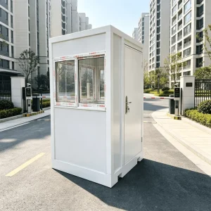 Sentry Box Steel Guard Booth Galvanized Security Booth Heavy Duty Guardhouse with Lockable Door Work Desk for Warehouse
