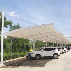 Single Cantilever Tensile Membrane Structure Carport Fabric Multi Car Parking Shade Shelter With Galvanized Steel Support Frame