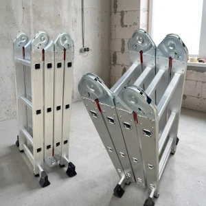 Small Hinge Folding Telescopic Step Ladder Heavy Duty Lightweight Metal Modern Design 150kg Capacity 6FT Warehouse Hospital