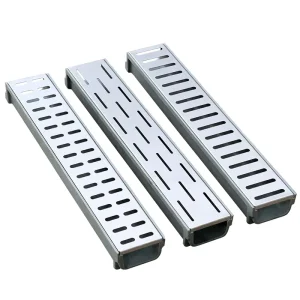 Small Resin Trench Drain Kit with Stainless Steel Grate Outdoor Drainage Gutter for Yard Balcony Pool Area