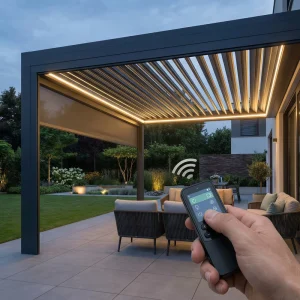 Solar-Powered Aluminum Pergola with Battery Storage and LED Lights, Smart Gazebo