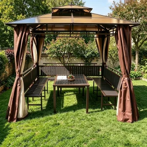 Source Factory Farmhouse Steel Pavilion Heavy Duty Waterproof Garden Shade Tent Outdoor Patio Canopy for Backyard Hotel Poolside