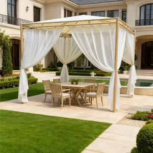 Source Factory Luxury Modern Steel Frame Garden Pavilion Polyester Roof Fabric Waterproof UV Resistant Anti Aging Backyard