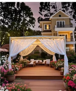 Source Factory Luxury Modern Steel Pavilion Fabric Top Square Design Fixed Base Screw Holes Ready Outdoor Backyard Patio Weather