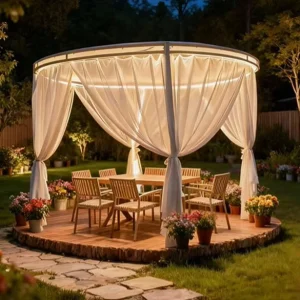 Source Factory Modern Luxury Garden Pavilion Steel Powder Coated Breathable Diamond Mesh Mosquito Proof Fabric Canopy Gazebo