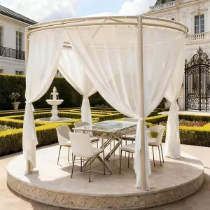 Source Factory Modern Luxury Steel Pavilion Diamond Mesh Mosquito Net Powder Coated Frame Patio Garden Buildings Gazebo Insect