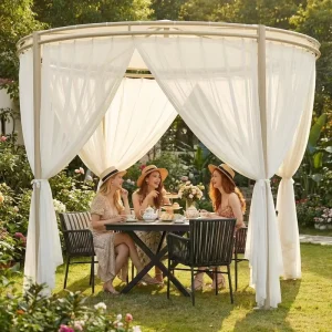 Source Factory Round Steel Frame Pavilion Heavy Duty Easy Assembly Outdoor Patio Garden Shelter Gazebo Canopy Structure