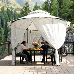 Source Factory Tiki Bar Thatch Pavilion Sliding Door Tent Waterproof Diamond Mesh 3M Diameter Powder Coated
