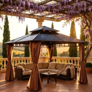 Source Factory Waterproof Steel Pavilion Farmhouse Style Large Square Shade Canopy Outdoor Patio for Villa Poolside Use