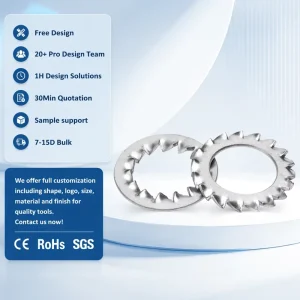 Stainless Steel 304 Serrated Lock Washer Internal & External Teeth Anti Vibration Prevent Loosening Flat Gasket (M4 to M33)