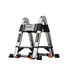 Stainless Steel A-Frame Telescoping Folding Extension Ladder, 150kg Load Capacity, Manual Lock