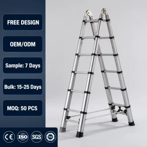 Stainless Steel Articulated Folding A-Frame Telescopic Step Ladder, 150 kg, Anti-Slip, for Warehouse and Home