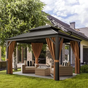 Stainless Steel Powder Coated Frame Waterproof Eco Friendly Permanent Outdoor LED Gazebo Double Roof Model