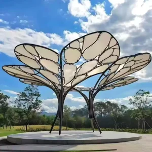 Stainless Steel Sky Tree Landscape with Illuminated Canopy for Public Spaces