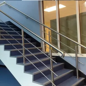 Stainless Steel Stair Railing with Round Bar Balusters Polished Handrail for Office Public Building Modern Architecture