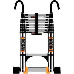 Stainless Steel Telescoping Extension Ladder 12.5 FT Heavy Duty 330lbs Capacity Collapsible Multi Purpose for RV Outdoor Use