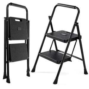 Staircase Foldable Step Stool with Wide Gripping Pedals Durable Steel Lightweight Wardrobe Kitchen Staircase Adult Step Stool