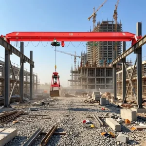 Standard Design LZ 5T Electric Single Beam Grab Bridge Crane With Large Volume Grab Bucket