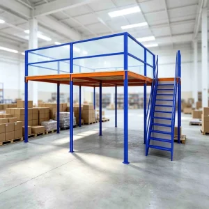 Steel 1 Layer Mezzanine Rack with 300kg sqm Load Capacity and Powder Coated Finish for Large Factories and Warehouses