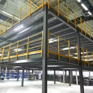 Steel 2 Layer Mezzanine Platform Floor with Steel Grating Flooring Corrosion Protected Racking System for Office Use