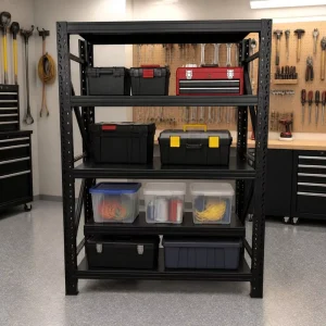 Steel 4 Tier Stacking Shelving Rack 300kg Load Easy Assembly Warehouse Storage Rack for Sheds and Garages