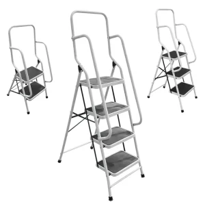 Steel Folding Step Ladders with Handrail and Reinforced Cross Pipe