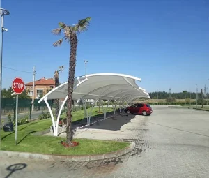 Steel Frame Carport with Tensile Structure for Parking Lots and Commercial Use