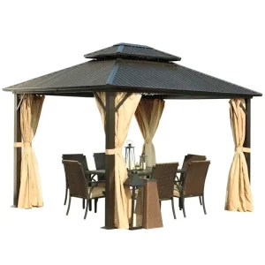 Steel Garden Pergola/Gazebo, Powder-Coated Finish, 11×11 ft, Black Waterproof Canopy