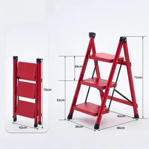 Steel Household Ladder Short Steel Ladder Rung Non Marring 3 Step Ladder with Handrail