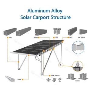 Steel Solar Carport Waterproof Parking Structure T Type PV Mounting System with 5 Year Warranty
