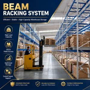 Steel Storage Rack Adjustable 80x70x2.0mm Upright Post with 60 80um Electrostatic Powder Coated Box Beams Pallet Storage