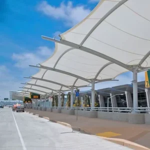 Steel Structure Building Tubular Frame Tension Fabric Roof Walkway Canopy for Hotel Station