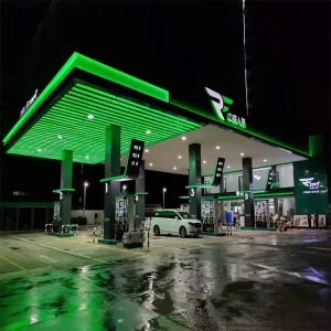 Steel Structure Gas Station Canopy with LED Lighting for Outdoor Use