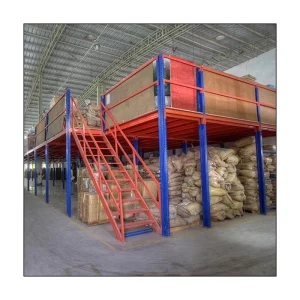 Steel Structure Mezzanine Floor System with Guardrails and Stairs, Custom Storage Platform