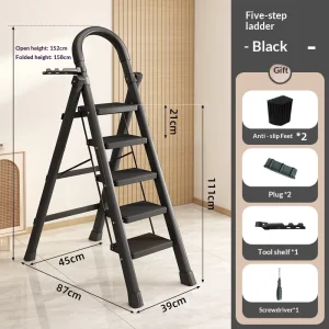 Step Ladder Reinforced High Strength Carbon Steel Folding Ladder Step Ladder with Handrail