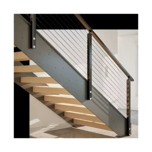 Straight Double Beams Staircase Steel Material Timber Stairs for Residential
