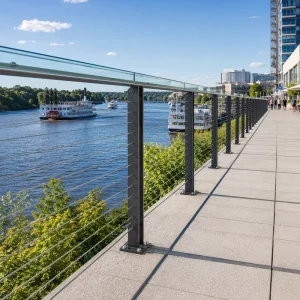 Sturdy Stainless Steel Cable Railing Post Square Outdoor Balcony Contemporary Balustrade Handrail