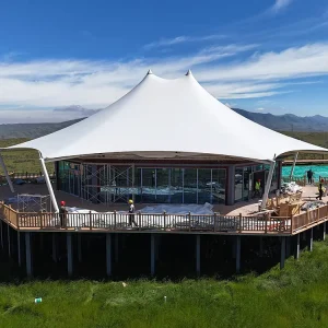 Tensioned Membrane Structure Light Steel Membrane Roof Canopy Eco-Friendly Windproof Waterproof Summer Tent PVC Breathable Large