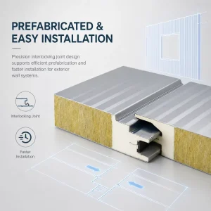 Thermal & Sound Insulation Rock Wool Sandwich Panel with Metal Coating Waterproof & Fire Resistant for Wall System