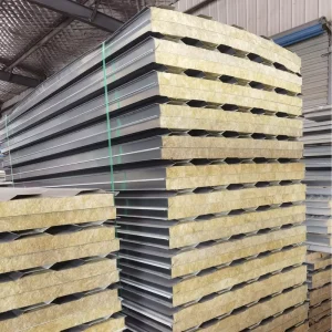 Thermal Sound Insulation Sandwich Panels Rock Wool Wall Panel 50mm 75mm 100mm Rock Wool Sandwich Panel