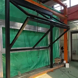Transparent Glass Folding-Up Garage Door with Contemporary Black Frame, Bi-Fold Door for Residential Use