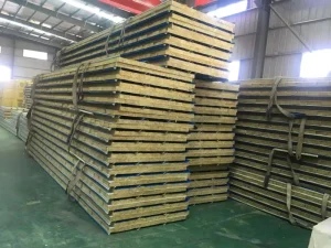 Trapezoidal Profile Glass Wool Insulated Sandwich Roof Panel Steel Faced Roofing Sheet Fire Resistant Wall Cladding System